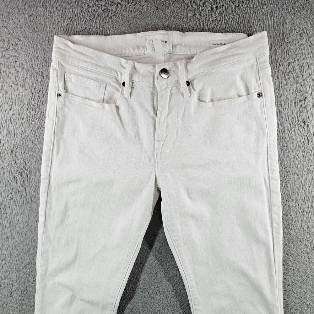 Frame L'Homme Slim Crop Jeans Blanc White Denim Size 30 - Picture 2 of 13